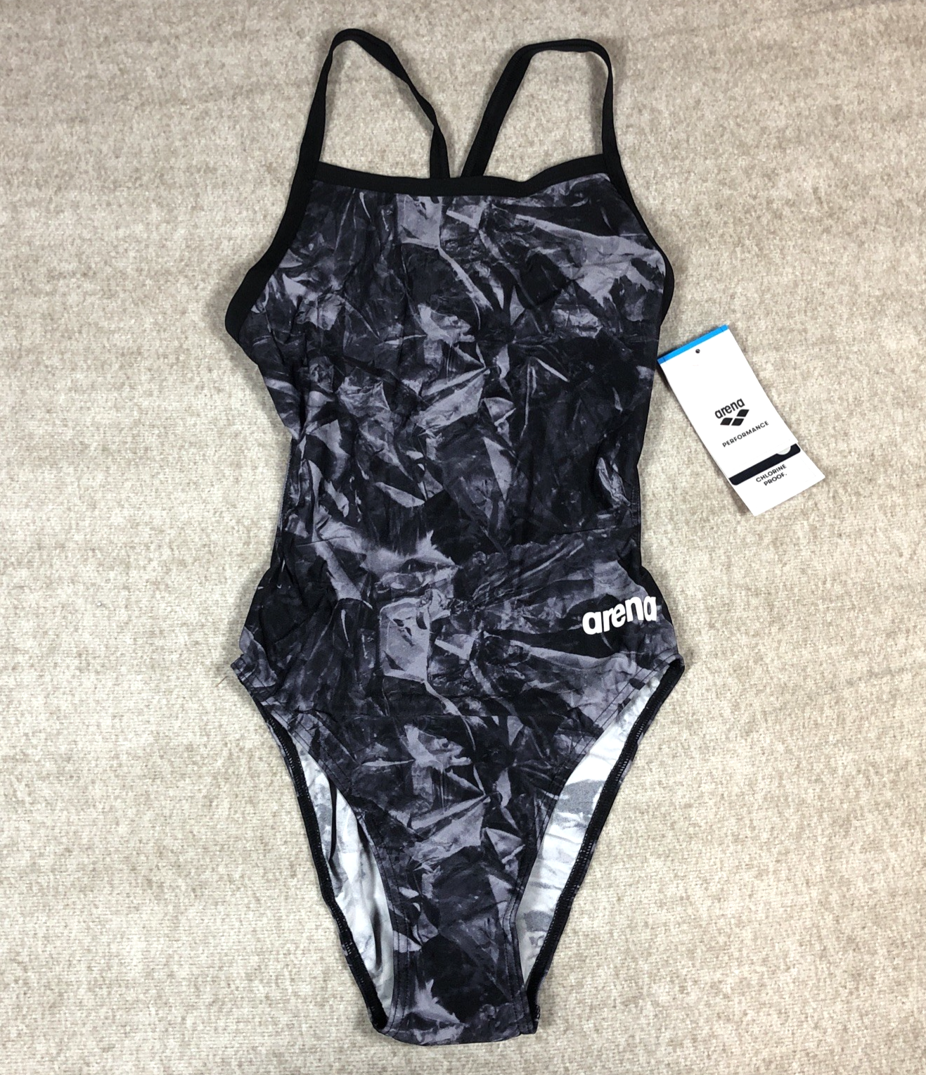 Arena Women's Team Crackle Challenge Back Swimsuit UK 28 Black One Piece BNWT