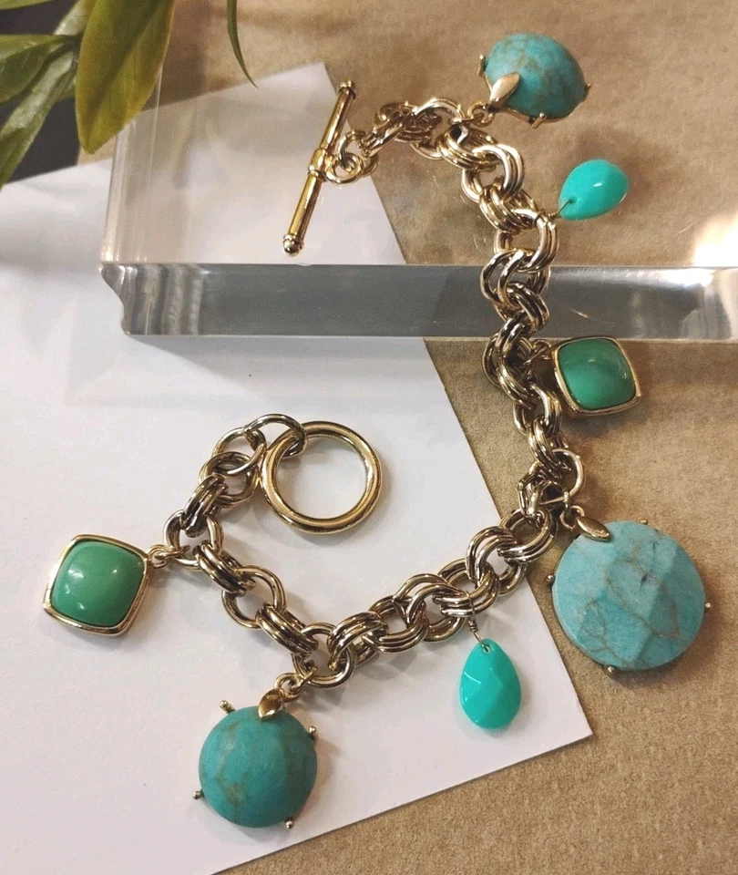 Дизайнерский MONET бирюзовый и акриловый подвеской бусина переключатель цепочка ссылка браслет! - Изображение 2 из 4