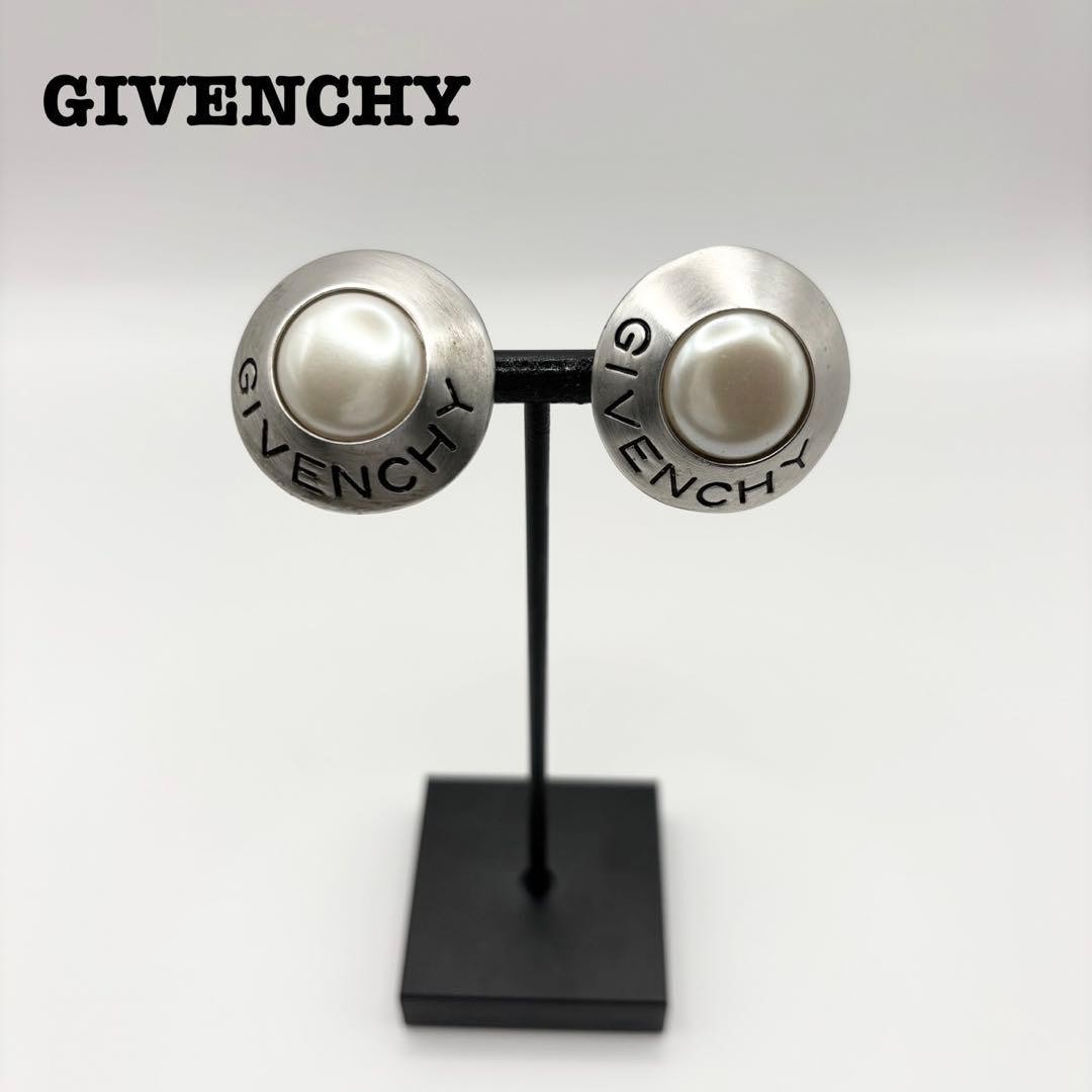 GIVENCHY Pearl Earrings Circle Logo Silver GP Vintage Rare Limited Japan