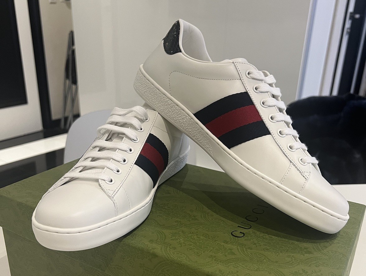 GUCCI ホワイトスニーカー サイズ30 19センチ Authentic Men's Gucci Web Leather White Sneakers Shoes Size 8G/8.5