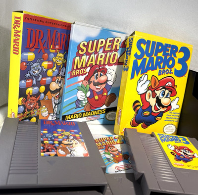 Super Mario Bros Boxed Lot 2+3+Dr Box+Cart Nintendo NES Original Retro Bundle