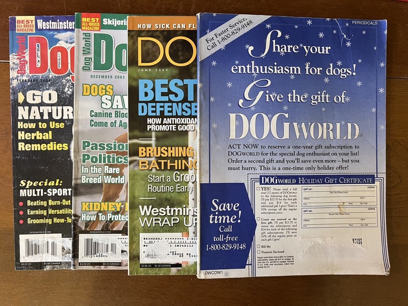 Dog World Magazine-Lot of 4-Dog Breeds, Shows, News, Ads #DW1