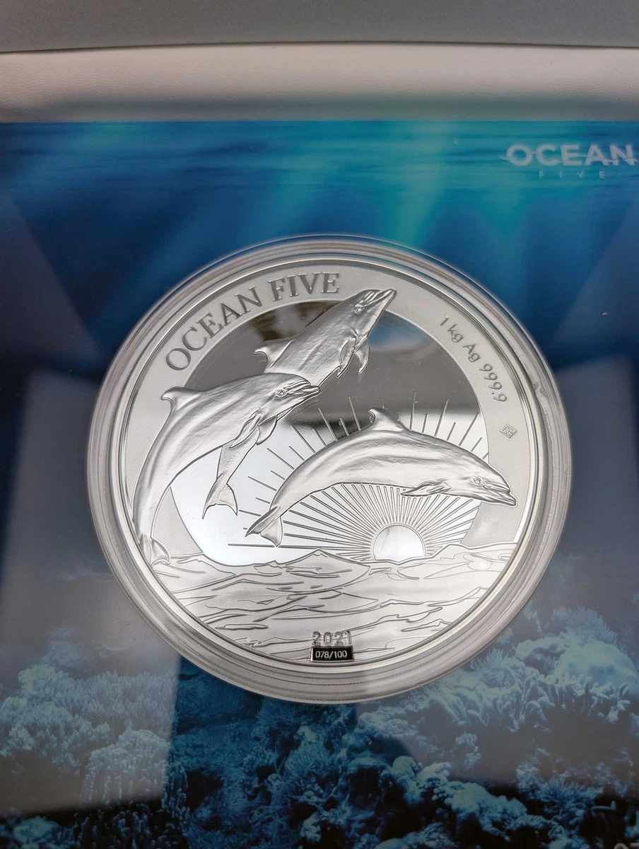 1 Kilo Silber Münze Ocean Five 2021 PP - Delfin - Auflage: 100!