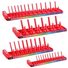 WORKPRO SOCKET ORGANIZER SET 4PC IMPACT SOCKET HOLDER 1/4" 3/8" 1/2" DRIVE - RED