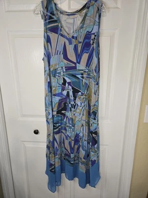 logo by lori goldstein 1X Abstract Print Tank Dress W/ Sheer Bottom Trim &... - Image 1 of 4