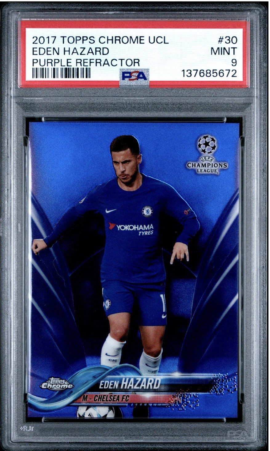 Eden Hazard 2017 Topps Chrome UCL  Purple Refractor /250 PSA 9 Chelsea