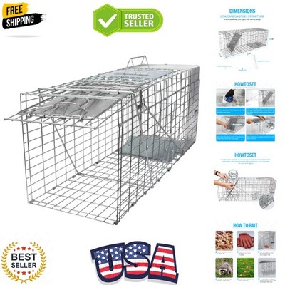 32'' Live Animal Cage Trap, Heavy Duty Folding Raccoon Traps, Humane Cat Trap ...