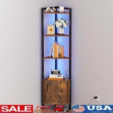 Corner Shelf Cabinet W/ LED Lights Adjustable Brightness 4-Shelf Storage Unit US