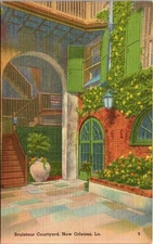 Brulatour Courtyard New Orleans Linen Postcard by Tichnor Bros