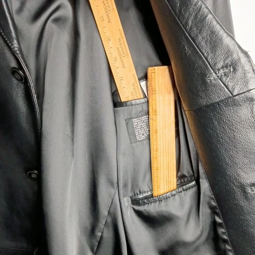 J Ferrar Men's XL Black Genuine Leather Sport Coat Jacket Blazer 54" Soft Y2K  image 7