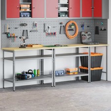 WALPLUS Work Bench Set 3 pcs Beige Grey Powder Coated Steel Workshop Set