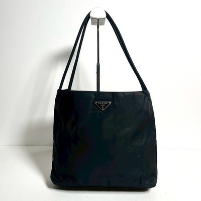 PRADA Tessuto Nylon Shoulder Tote Bag Black Triangle Logo B6242
