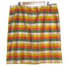 Talbots 100 Silk Colorful Plaid Pencil Skirt Size 18 Office Festive Party