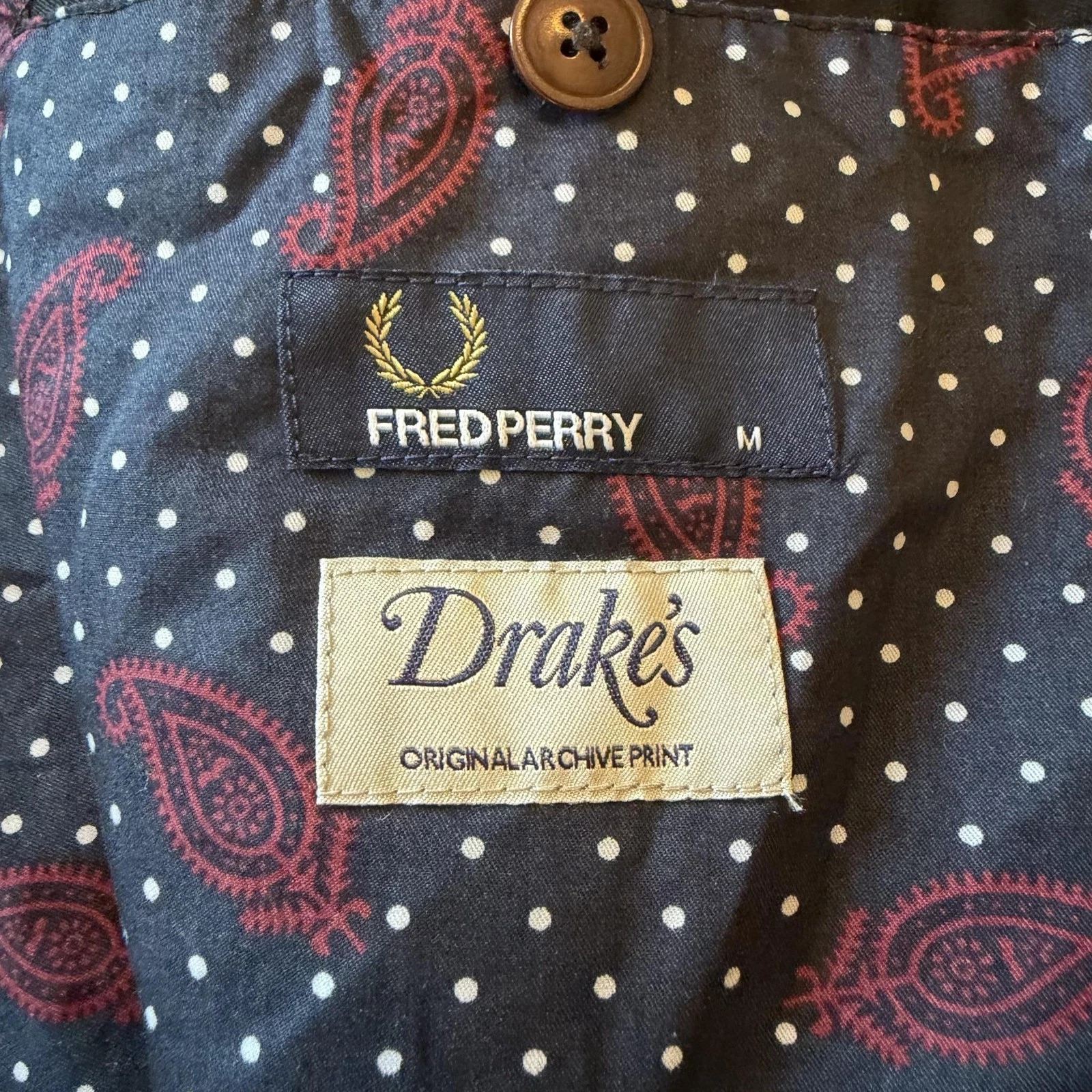 Fred Perry Mens Navy Bomber Jacket Drake's London Paisley Lined M J5242 - product detail image 8