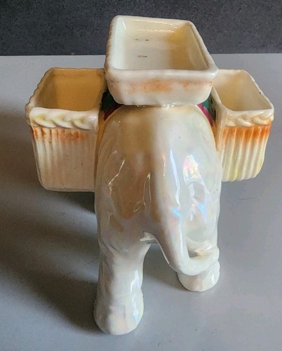 Porcelain Elephant Figurine Decor Vintage White 2 Baskets - Picture 4 of 6