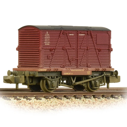 Graham Farish 377-328C Conflat Wagon BR Bauxite BR Crimson BD Container N Gauge