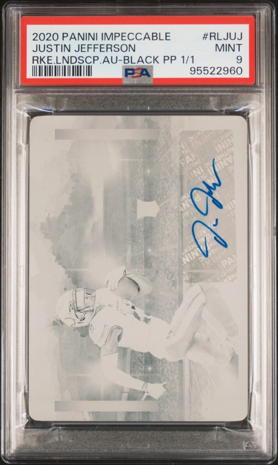 Justin Jefferson Panini Impeccable Rookie Landscape Autographs #RLJUJ Black Printing Plate 1/1