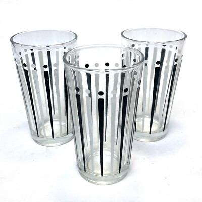 Set of 3 Vintage KIG 12 Ounce Glass Tumblers Black and White MCM Design |  eBay