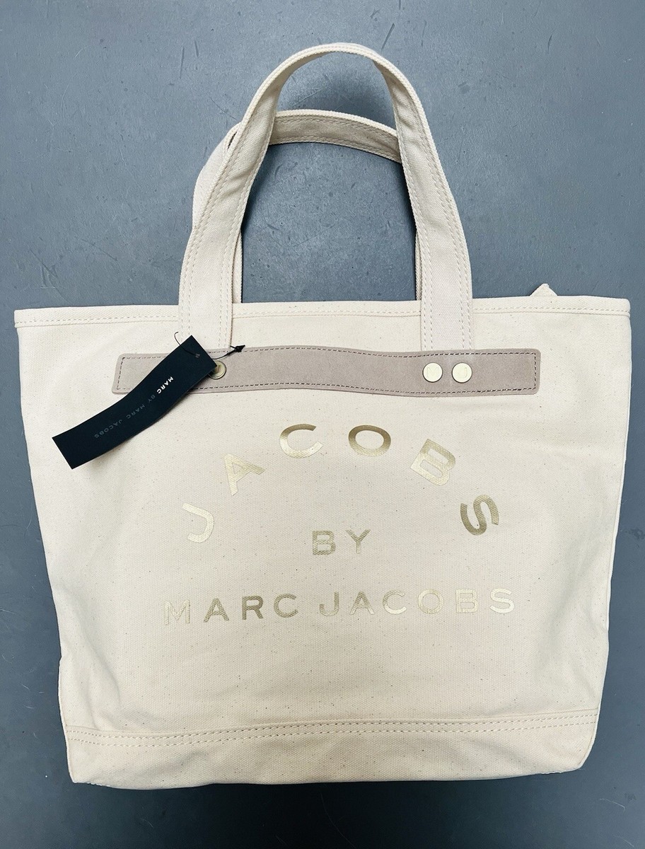 MARC JACOBS By Marc WHITE TOTE BAG CANVAS STRAP ZIP CLOSURE CREAM