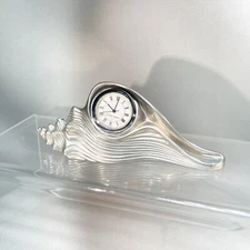 Vintage Kirk Stieff Pewter Silver Conch Shell Clock Read