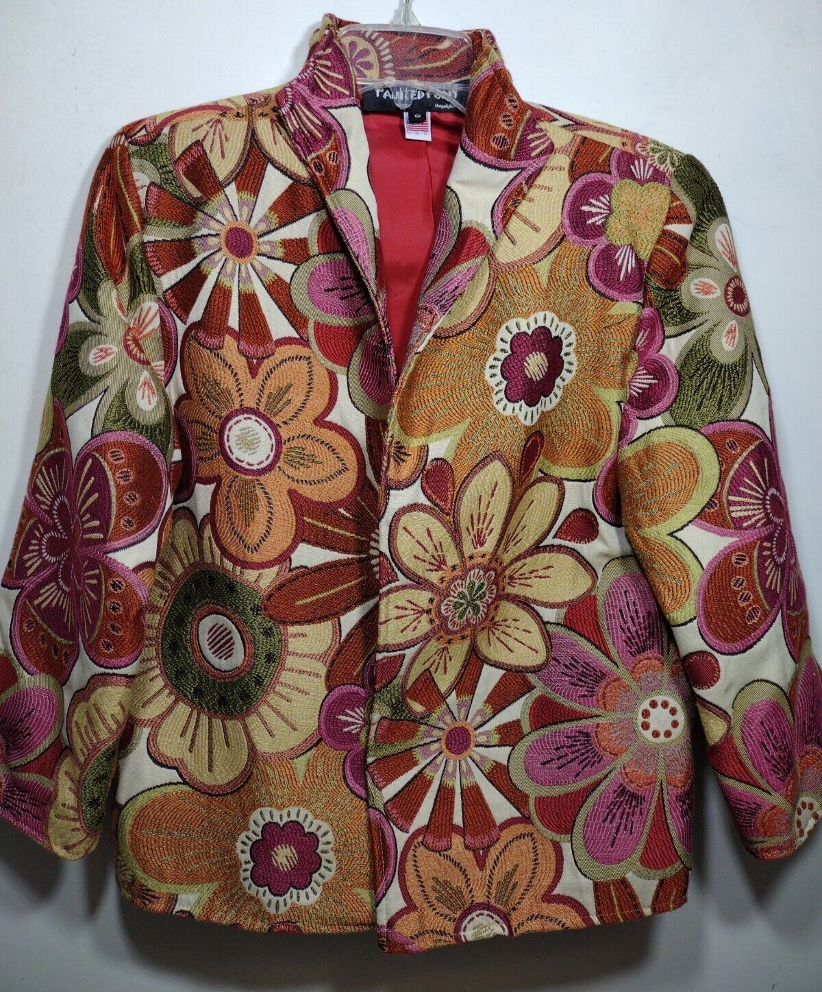 Giacca arazzo donna pony dipinto aperto davanti taglia S fantasia floreale
