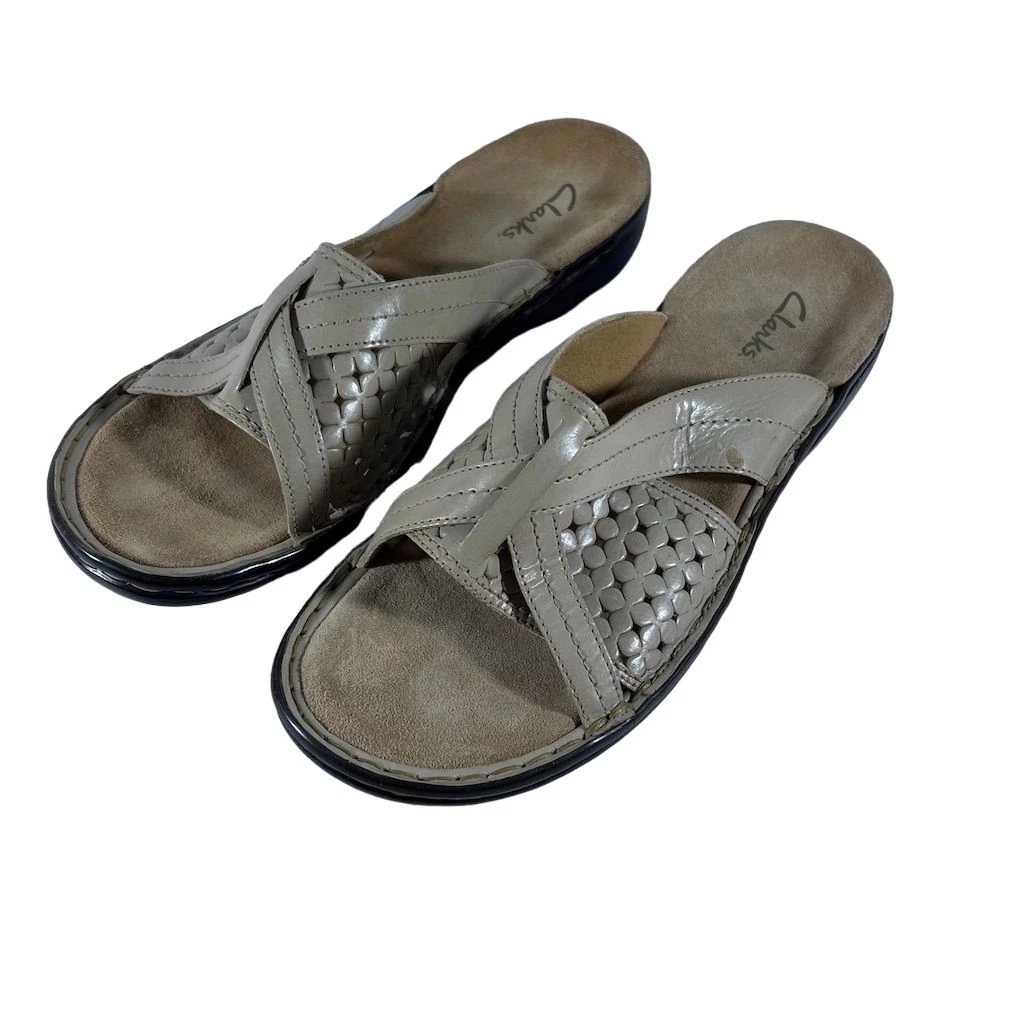 Sandali donna Clarks slide taglia 11 marroni incrociati casual estivi