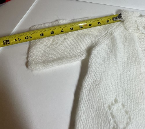 Handmade knit Sweater Cardigan White Baby/ Doll Clothing - Picture 5 of 5