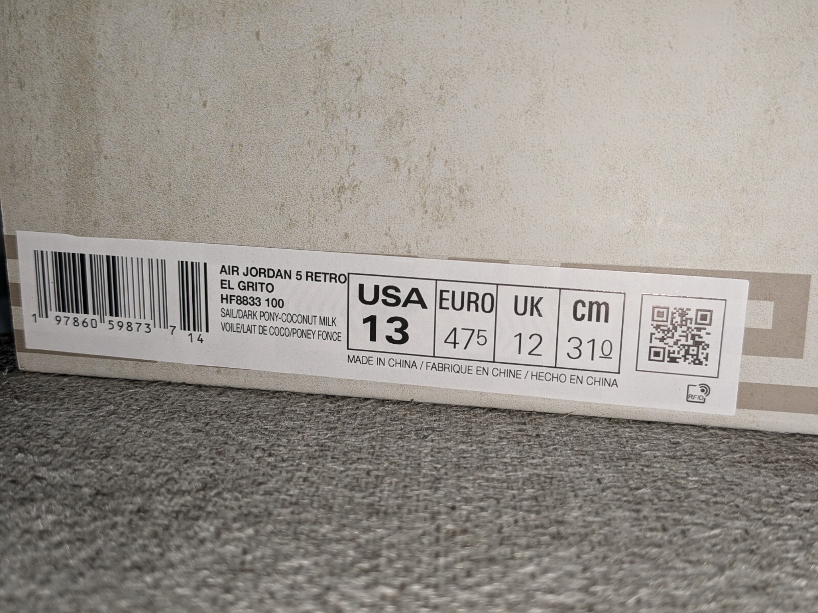 PONY Nike Air Jordan 5 El Grito Sneakers Uomo 13 Off White Scarpe Retrò (HF8833 100)