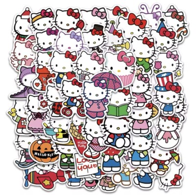 Hello Cat Cartoon Stickers 50pk Assorted Fun Kitty Hello Stickers FREE SHIPPING