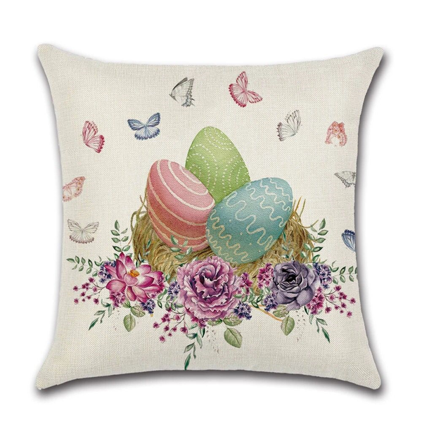 Kissenbezug Ostereier Nest Schmetterlinge Blumen Osterdeko Landhaus 45X45 Cm-image
