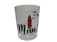 "Teelicht Glas Windlicht Maritim \"Moin\" Handmade Deko Unikat Party Trinkglas"