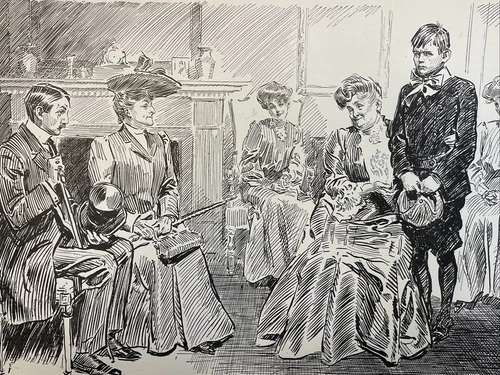 Gibson Girls Print Antique Art Sketch 11”x17” THE BABY OF THE FAMILY