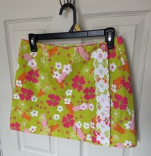 Vtg Lilly Pulitzer Reversible Wrap Mini Skirt Floral Flip Flop Preppy Women  s 2