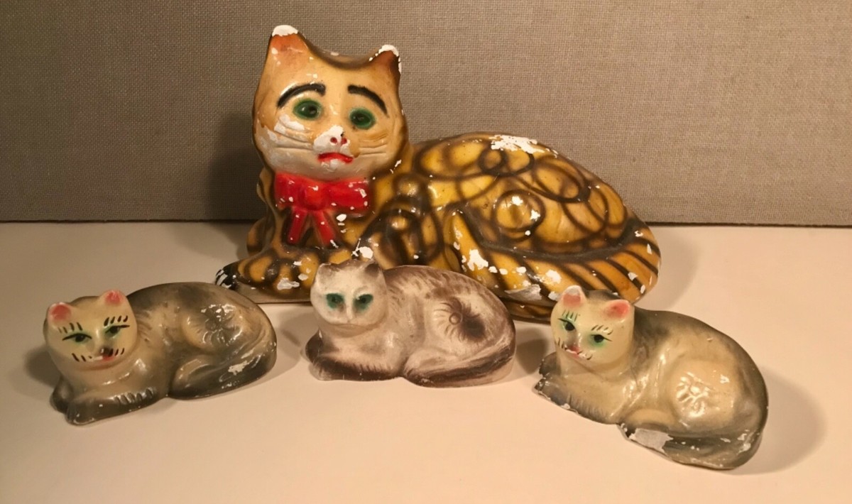 Vintage Chalkware Carnival Prize Large Cat Bank and 3 Kittens | eBay