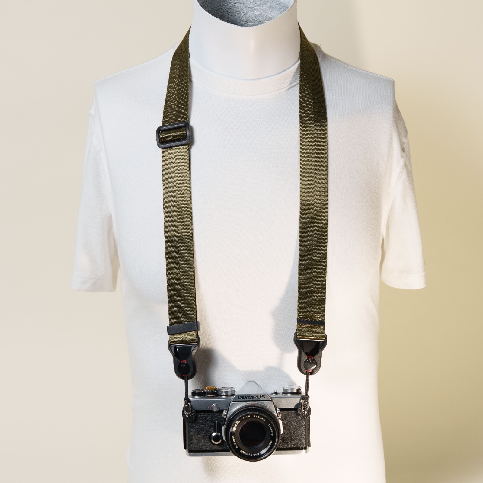 Correa de hombro de nailon verde para cámara con anclajes de diseño de pico de 1,25" de ancho