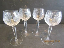4 HOCK BOHEMIAN-CZECH-PINWHEEL- CUT CRYSTAL BALOON WINE GLASSES 7.1/2" TALL