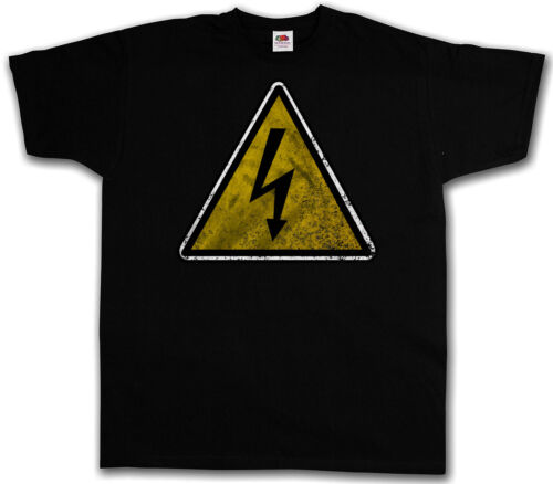 CAUTION HIGH VOLTAGE VINTAGE LOGO SIGN T-SHIRT - AC/DC Warning Electricity - Picture 1 of 1
