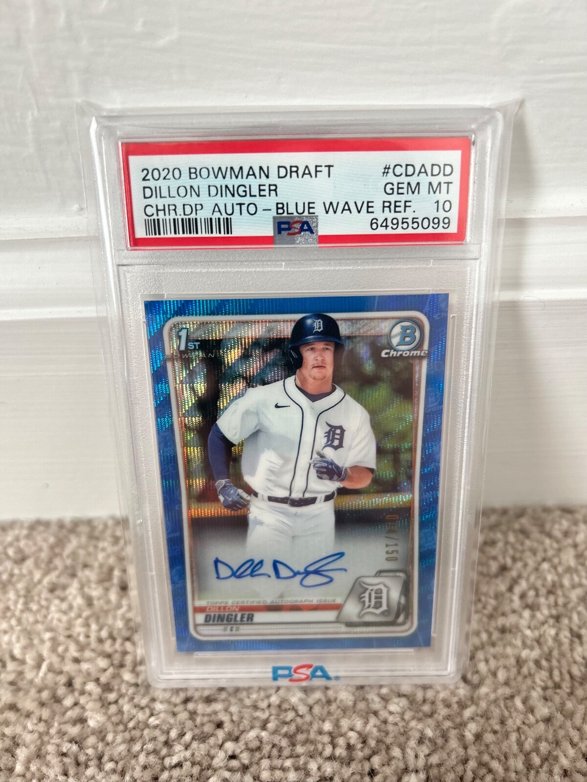 2020 Bowman Draft Chrome DP Auto Blue Wave Ref Dillon Dingler PSA 10 94/150