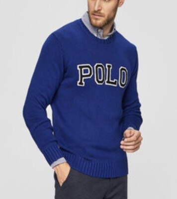 Polo Ralph Lauren Men's Felt Logo Crewneck Sweater Royal Blue