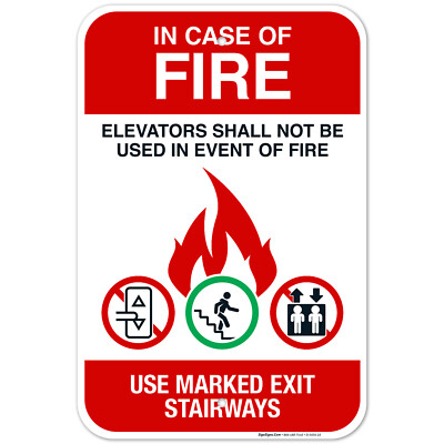 In Case Of Fire Elevators Shall Not Be Used Sign, Fire Safety Sign,