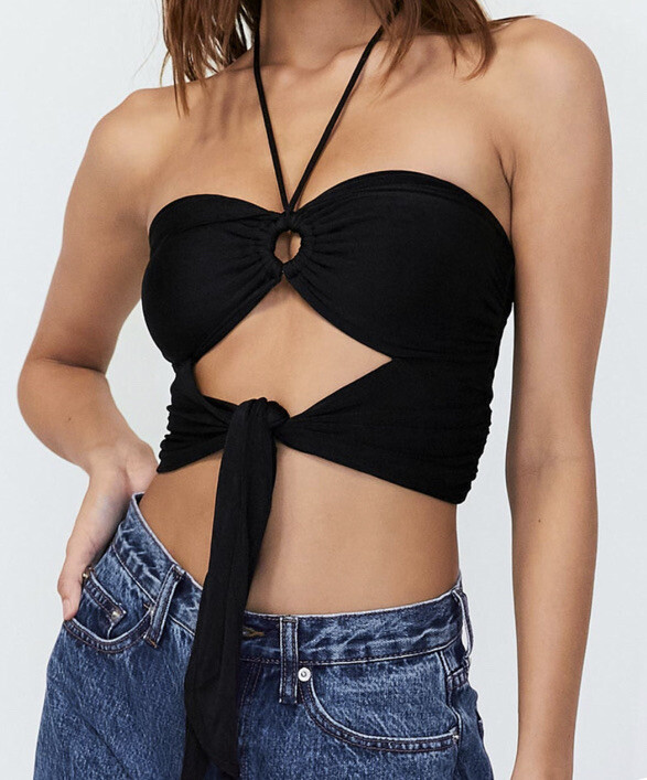 Princess Polly Loriella ring detail crop top in black UK