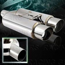 3.5 Dual Slant Tip Stainless T-304 Exhaust Muffler W Dual Silencer 2.5 Inlet 3.5 Dual Slant Tip Stainless T-304 Exhaust Muffler W Dual Silencer 2.5 Inlet
