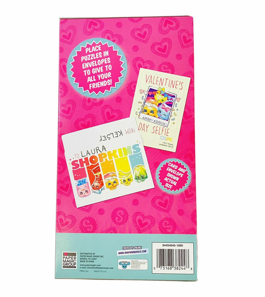 16 tarjetas de intercambio escolar de aula de San Valentín Shopkins con 12 rompecabezas Foto 2 de 2
