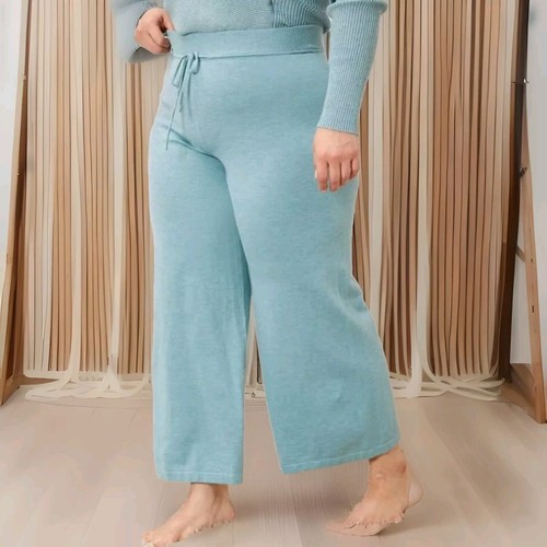 Womens Size 18-20 UK Mint Blue Space dye Wide Leg Trousers New Jersey Knit 2XL - Picture 3 of 5