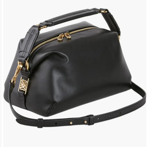 Sandro Rittah Black Leather Mini Bag with Gold Hardware and Long Strap for Women