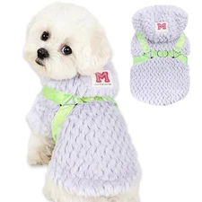 Small Dog Coat Jacket with Harness Hooded Dogs M(Weight: 9-12 lbs) Purple