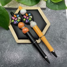 2 PC Handmade Silicone Acrylic Beads Black Ink Pen Set Be Kind New C1477