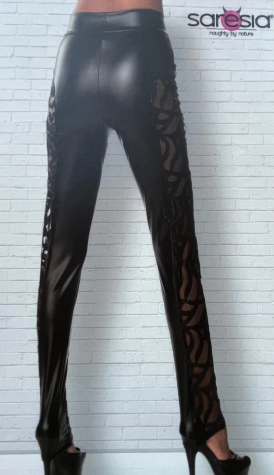 Saresia Wetlook Leggings Spitze Schwarz Damen Party Leggins Art. 18310 Gr. XL - Bild 2 von 4
