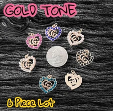 Lot Of 6 GG Assorted Heart Zipper Pull Button Charms 20mm