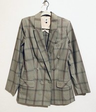 Cabi Blazer Womens 8 Gray Plaid Sleuth Pockets Structured Retro Academia Career